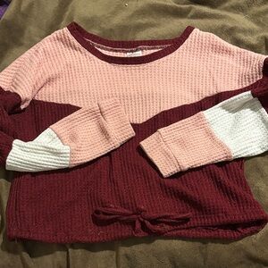 No Boundaries Burgundy and Pink Waffle Knit Long Sleeve Top